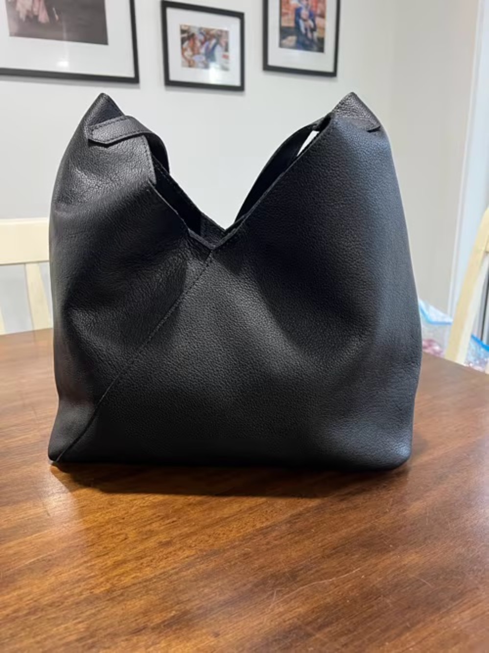 Portland Leather Black V-Front Shoulder Bag